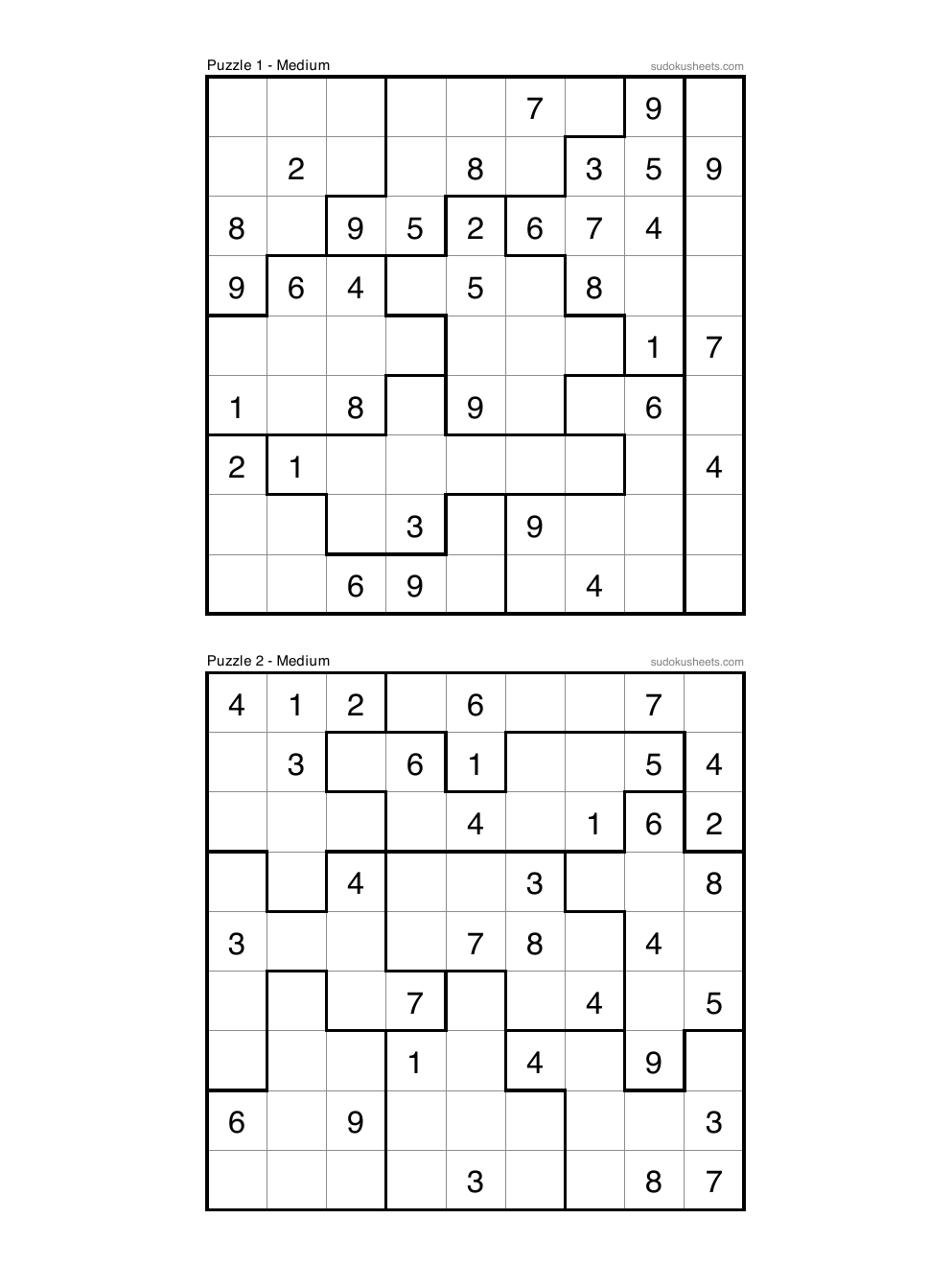 Irregular (Jigsaw) sudoku puzzle preview