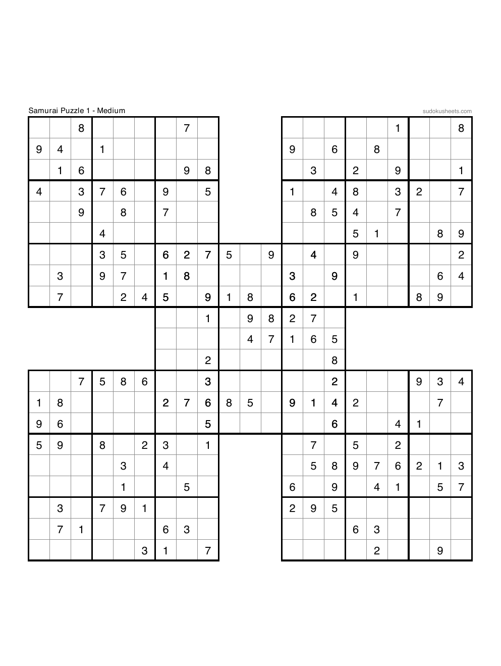 Samurai sudoku puzzle preview